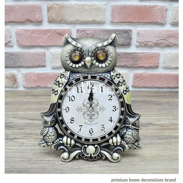 置き時計 ふくろう置き時計中 ゴールド 卓上 置時計 置時計 おしゃれ 北欧 時計 卓上 アンティーク アンティーク Hana45 Chiekoubou2