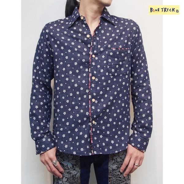 BLUE TRICK ブルートリック 50%OFF SALE!! Wガーゼ台衿シャツ 桜柄 