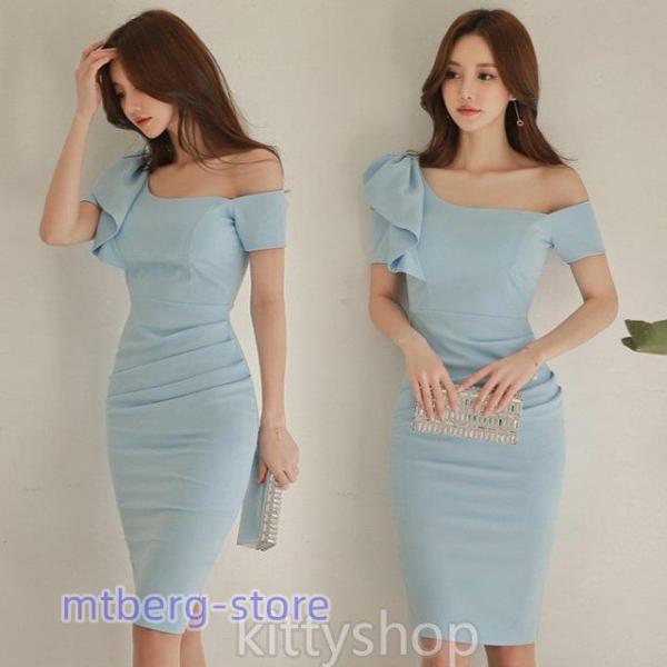 韓国 服 レディース ワンピース 水色 キャバドレス タイト 人気 パーティー 韓国風ワンピース キャバドレス ブルー タイトドレス ワン