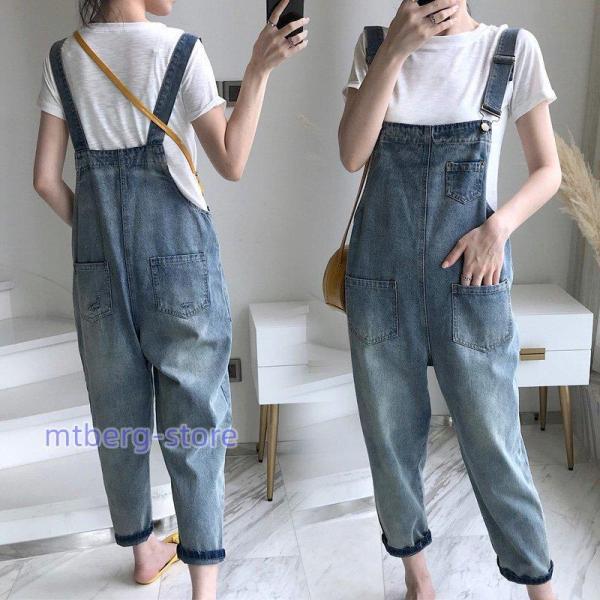 サロペット オーバーオール デニムパンツ レディースロング丈