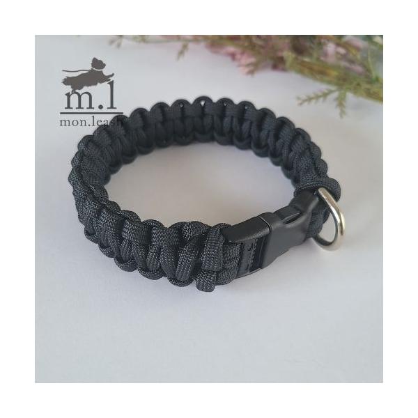 パラコード首輪 シックなブラック＆ホワイト バックルタイプ №040 パラ