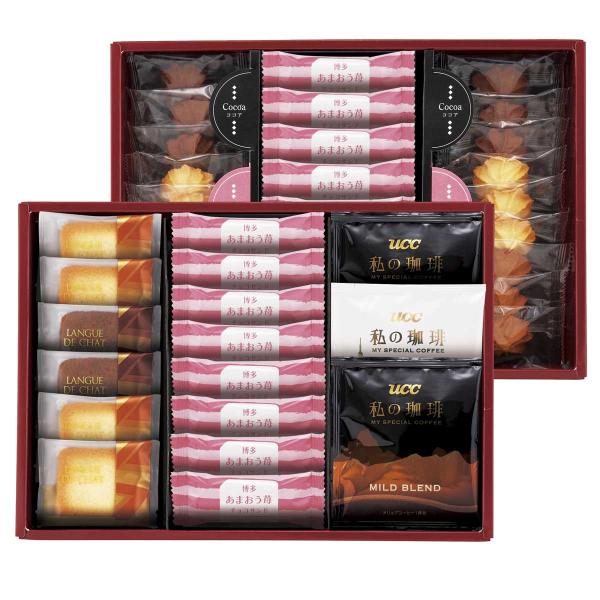 内容：博多あまおう苺チョコサンド×16・絞りクッキー（ココア・プレーン・ コーヒー ）各6・UCCドリップ コーヒー （マイルドブレンド×2・リッチブレンド）・ラングドシャ（プレーン×4枚・チョコ×2枚）  【卵・乳成分・小麦】生産国：日本...
