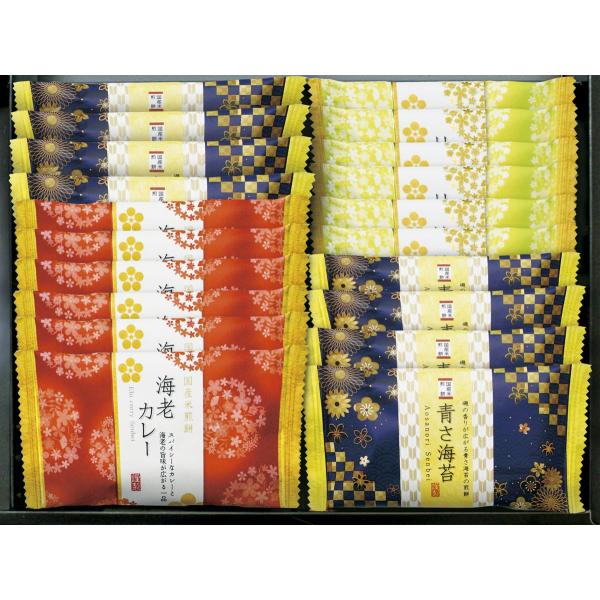 香り高い焼きのりを巻いたのり巻きあられや磯の香りひろがる青さ煎餅、柚子が香るスパイシーな柚子胡椒煎餅、海老とカレーが癖になる海老カレー煎餅、サクッとソフトなサラダ煎餅、焼き上げた海老が香ばしい厚焼きの海老塩煎餅など国産米100％にこだわった...