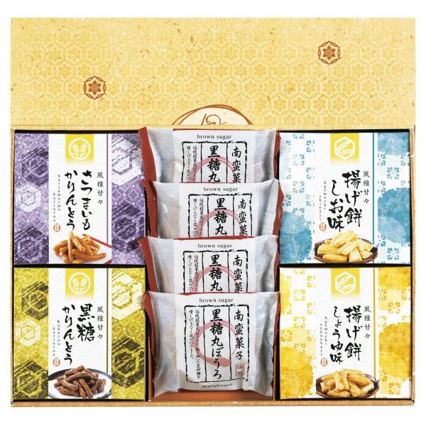 銘菓丸ぼうろに、粗く砕いた黒砂糖を練り込んだ黒糖丸ぼうろと国産玄米から作られた米油100%で揚げたかりんとう、国産のもち米を使用し、米油とごま油をブレンドした油で揚げサクッとした食感の揚げ餅の詰合せです　商品内容：黒糖丸ぼうろ×4・揚げ餅（...