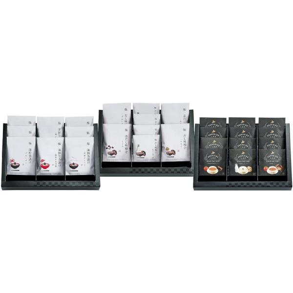 豊富な味を楽しめるプレミアムなギフトお茶漬け ・ 味噌汁 ・ スープの詰合せ商品内容：海鮮 だし味噌汁（生タイプ）ネギ・わかめ具材付き（かに×1・帆立×1）、貝 赤だし味噌汁（生タイプ）ネギ・わかめ具材付き（あさり×1・しじみ×1）、極だし...