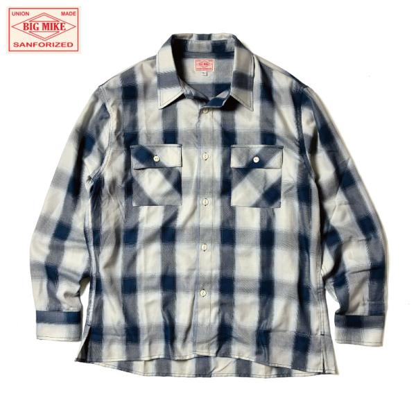 BIG MIKE（ビッグマイク） オンブレチェックシャツ ホワイト ブルー 白