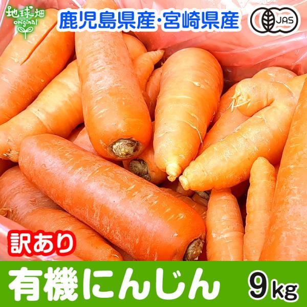 訳あり にんじん 9kg 有機栽培 冷蔵便 鹿児島県産 宮崎県産 化学肥料・農薬・除草剤不使用 規格外 ジュース用 わけあり B品 人参 有機JAS 発送期間11月下旬〜6月