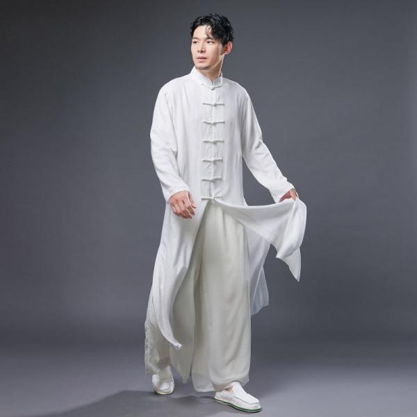 チャイナ服 中国服 ローブ メンズ 男性用 ロング ガウン 丈長 コスプレ チャイナボタン 中華風 民族衣装 薄手 エスニック 綿麻
