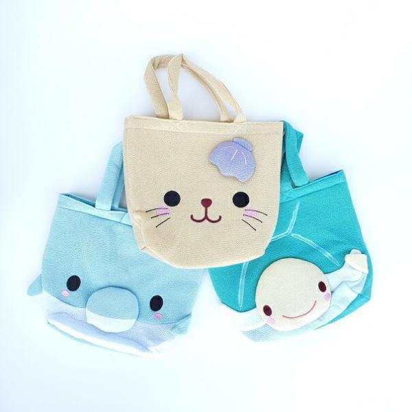 トートバッグ キャンバス 海のアニマル トートバッグ 海 夏 イルカ アザラシ ペンギン ラッコ カメ トートバッグ 可愛い ちりめん ちりめん細工館