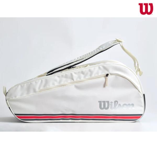 ■品番：WR8050201001■商品名：TEAM J 6PK RACKET BAG■カラー：ホワイト/レッド■サイズ：76×24×33cm■素材：ポリウレタン+ポリエステル■商品説明：　ウイルソン定番のラケットバッグが新しいデザインで登場...