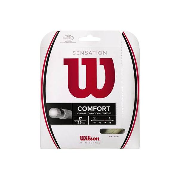 均一性と耐久性の高いデュポン社製高品質フィラメントをウェットラップ製法により生成した、ソフトフィーリング＆高反発性能ストリングス。■品番：WRZ941100■商品名：SENSATION 17■カラー：ナチュラル■ゲージ：1.25mm■長さ：...