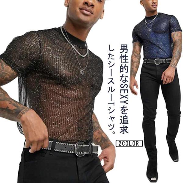 Tシャツ 半袖tシャツ シースルー メッシュ 丸首 ストライプ ラウンドネック トップス シアー 半袖トップス Tシャツ 透け セクシー