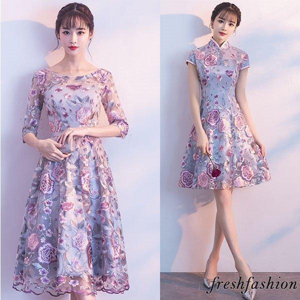 パーティードレス 10代 代 30代40代 ワンピース おしゃれ フォーマル お呼ばれ 花柄 結婚式 きれいめ 袖あり 膝下丈 春夏 着痩せ 二次 Kozawa Chobo 通販 Yahoo ショッピング