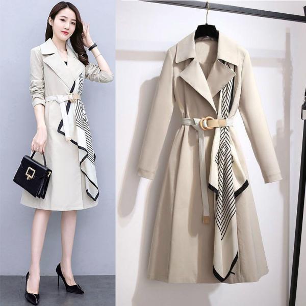 トレンチコートレディースオフィスカジュアル 襟 ダブル ロング