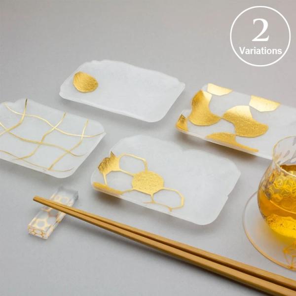 toumei トウメイ 箔 mamezara naga shikaku 木箱入り 4枚セット 平置き 送料無料 まめざら 皿 小皿 和食器 金箔