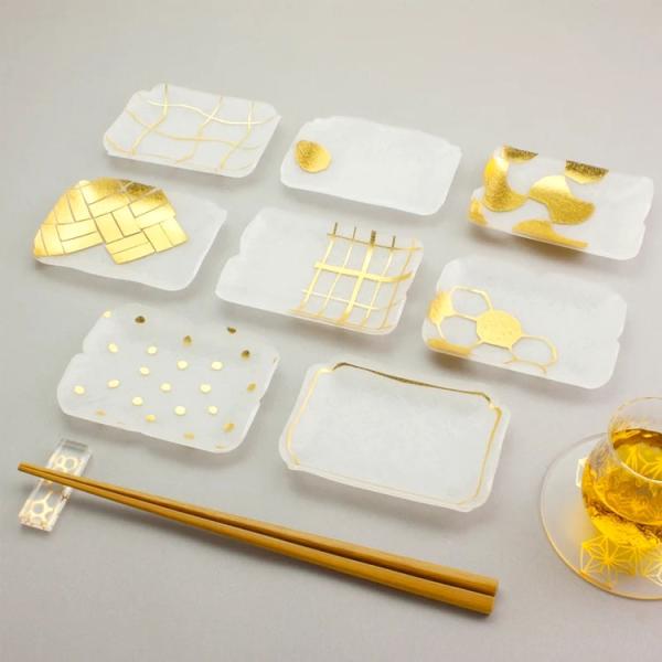 toumei トウメイ 箔 mamezara naga shikaku 木箱入り 8枚セット 送料無料 まめざら 皿 小皿 和食器 金箔 引出物