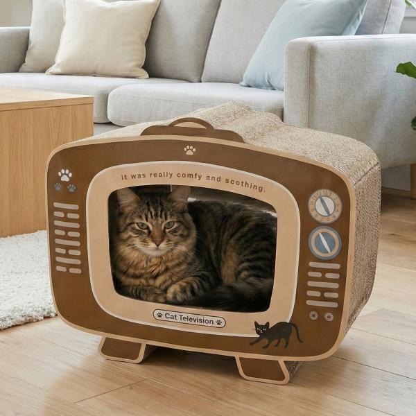猫 爪とぎ テレビ ネコ 猫 の つめとぎ 幅44 奥行23 高さ34cm ダンボール キャット 段ボール おしゃれ 猫用爪とぎ リバーシブル 68128 54223