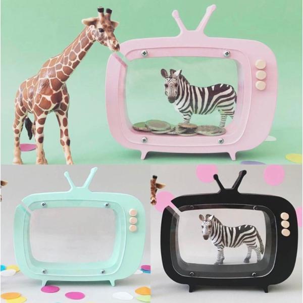 マカロン テレビ型貯金箱/ウッド製/木のおもちゃ/小物入れ/北欧風