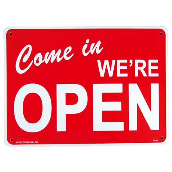 プラスチック看板 COME IN WE'RE OPEN 営業中 CA-14 サインボード ガレージ雑貨 アメリカ雑貨 アメリカン雑貨