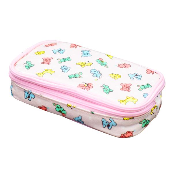 メイク ポーチ レトロ どうぶつ柄 ピンク ペンケース でございます。ポケットも付いていて、沢山入ります。小さな鏡も付いています。メイクポーチやペンケースにぴったりです。プレゼントや景品にも♪新品未使用サイズ：10ｘ8ｘ5cm素材：ビニール...