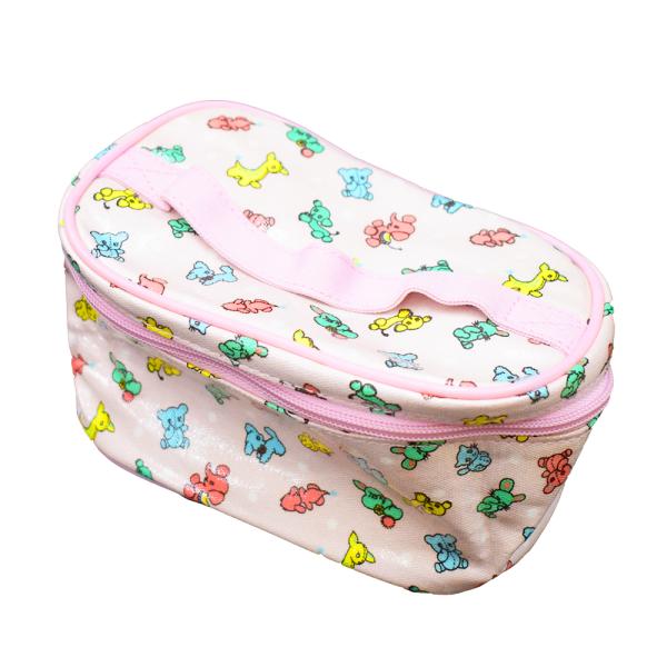 メイク ポーチ レトロ どうぶつ柄 ピンク バニティポーチ でございます。ブラシ用ポケットも付いていて、沢山入ります。小さな鏡も付いています。メイクポーチにぴったりです。プレゼントや景品にも♪新品未使用サイズ：高さ10.5×縦11×横18c...