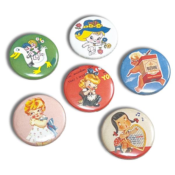 アメリカン 缶バッチ レトロ ガーリー 6個SET A / 缶バッジ 直径3cm アメリカン雑貨 缶バッチ