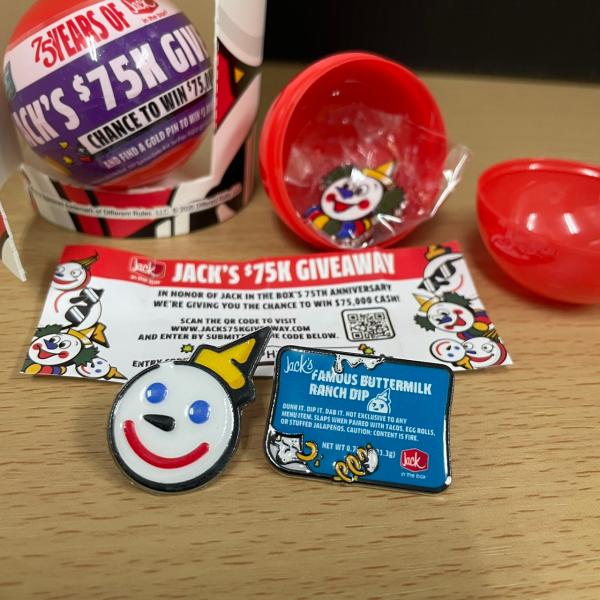 【ジャック&メニュー】ピンズ Jack in the Box ジャック・イン・ザ・ボックス 75周年記念 アメリカン雑貨