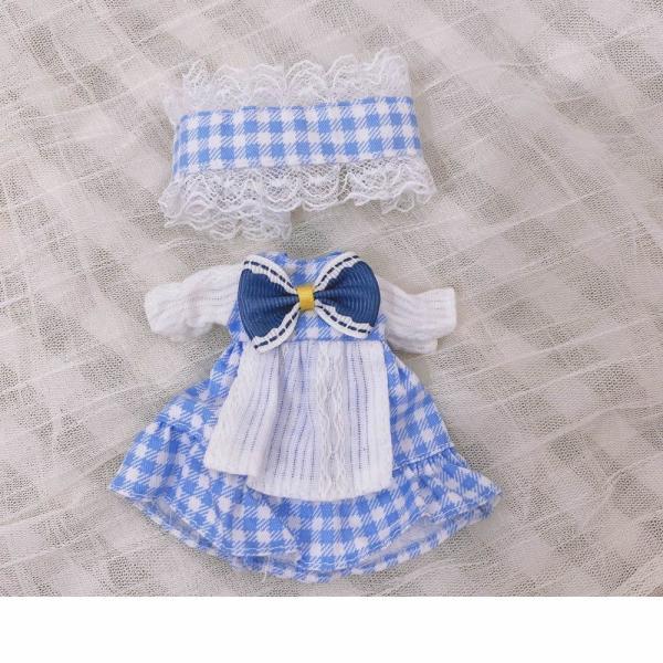 1/8 bjd ドール服16-17cmドール 青いチェックのメイド服OB11 ドール服