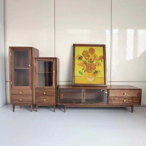 ミニチュア家具4点セット クルミ製の温かみある収納棚