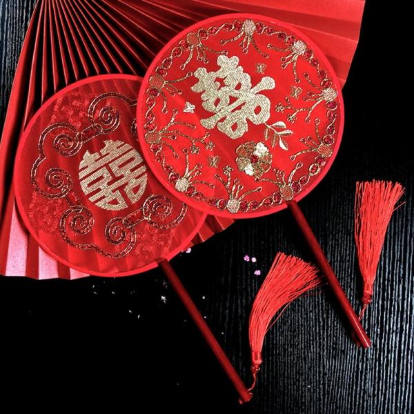 復古中国花嫁結婚円形シルク扇子中国伝統婚礼花束（D） （120th KOGIRE 