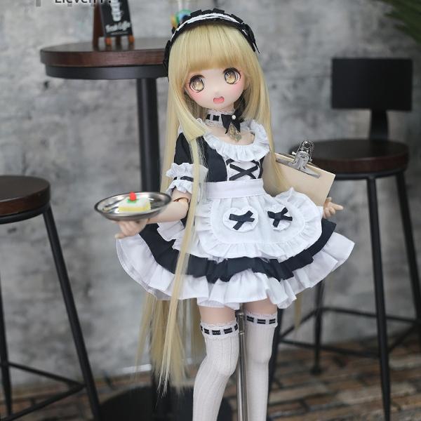 MDDサイズのワンピース服とぬいぐるみ 1/4,MDDもち足サイズ 半袖 ミニスカワンピース メイド服セット