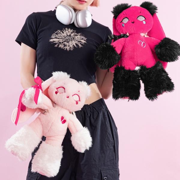 ローズピンク/ライトピンク カワイイリボンうさぎ 30cm ぬいぐるみ