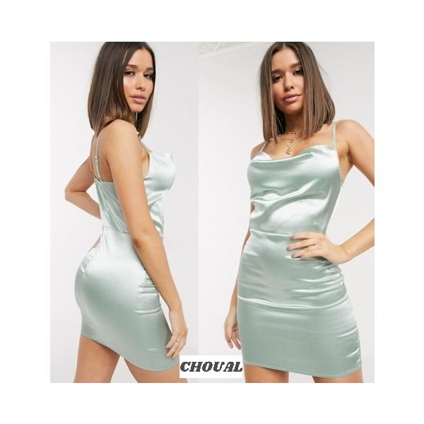 ワンピース ミニ エレガント Asos Parisian ミントグリーン サテンキャミミニドレス A Choual 通販 Yahoo ショッピング