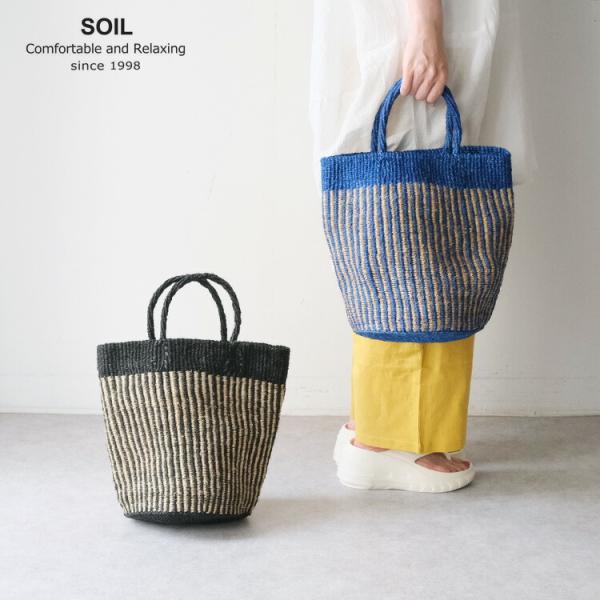 [SOIL]サイザルトートバッグ カゴバッグ　ソイル SOIL(ファッション) ソイル SOIL ストライプ サイザルバッグ