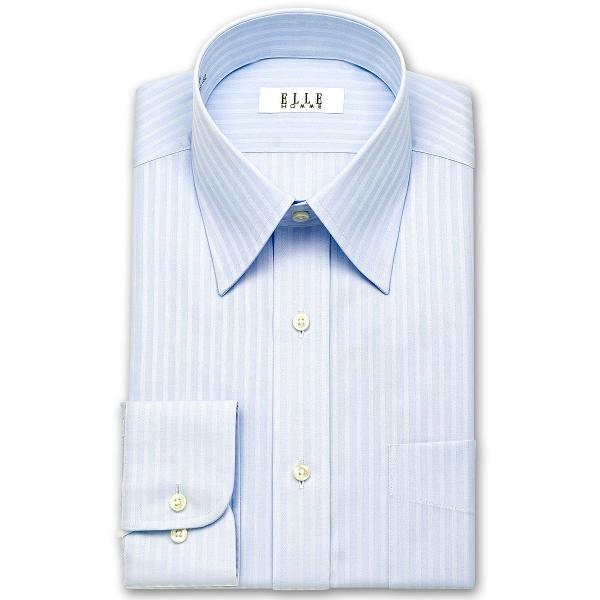 ワイシャツ Yシャツ メンズ 長袖 | ELLE HOMME | 形態安定 ブルードビーストライプ レギュラーカラー おしゃれ