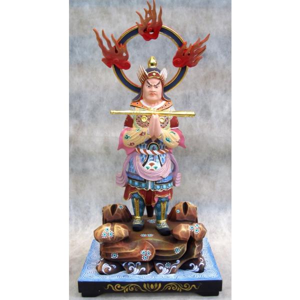 【セール中・新品】 韋駄天　荒彫り　総檜　台付　総高さ約46.5㎝　仏像　檜 kaiu-art_idtha20