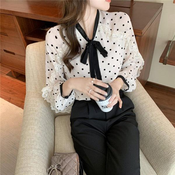 ブラウス レディース 長袖ブラウス オフィス 水玉ブラウス フォーマル ドット柄 スーツ インナー 白 シフォン 秋服 新作 取り寄せ 送料無料 Chrucskm1025 Chrisbluk 通販 Yahoo ショッピング