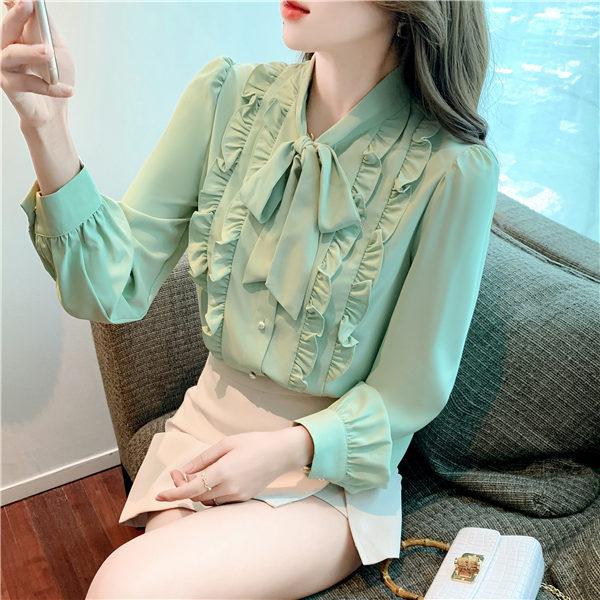 ブラウス レディース シフォンブラウス 長袖 蝶リボン オフィス ボウタイ ブラウス 事務服 グリーン ブラウス シャツ 卒業式 服 取り寄せ 春夏 新作 Chrucskm1522 Chrisbluk 通販 Yahoo ショッピング