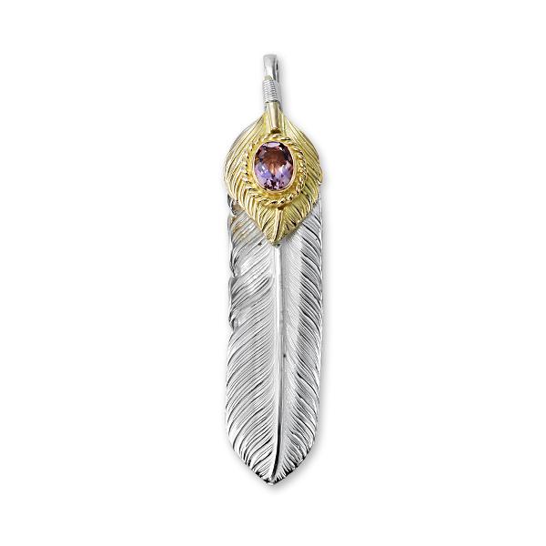 鷲見太郎 Pendant ペンダント】Lフライトフェザー& K18ハートフェザー