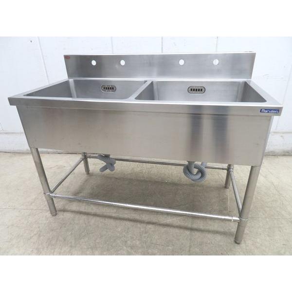 J519◆マルゼン◆ステンレス製2槽シンク 1200×600×800 バック150 栃木 宇都宮 中古 業務用 厨房機器