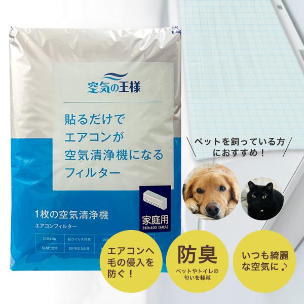 空気の王様 フィルター6枚入 家庭用 エアコン ペット 防臭 被毛 犬 猫 