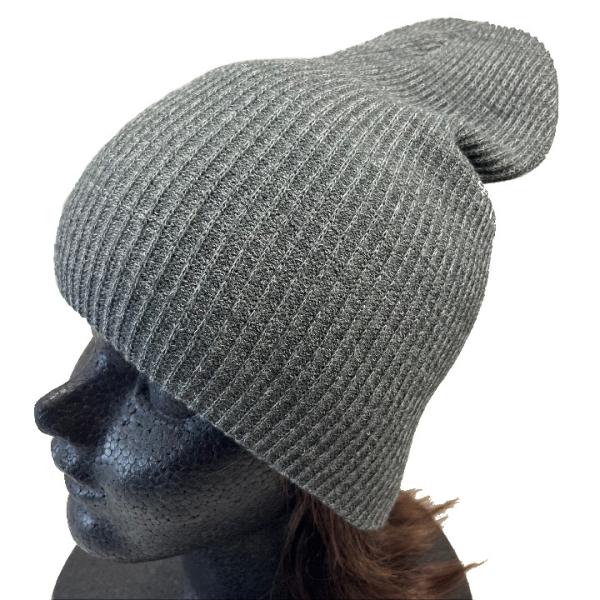 ニット帽 チャコールグレー x グレー コットンニット 折り返し