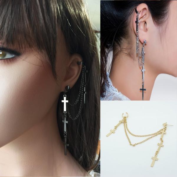 ピアス イヤーカフ チェーン 十字架 クロス 片耳用 シルバー ゴールド ブラック アクセサリー パンク ｖ系 ヴィジュアル系 Buyee 日本代购平台 产品购物网站大全 Buyee一站式代购 Bot Online