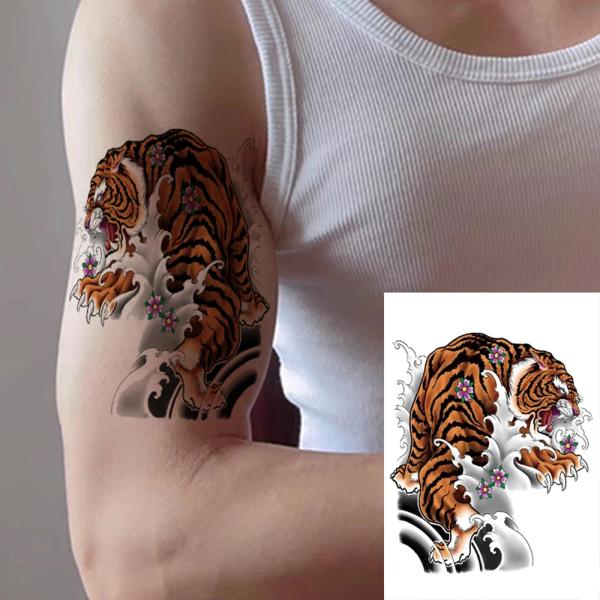 タトゥーシール 虎 とら トラ タイガー 花 波 リアル 隠す 防水 刺青