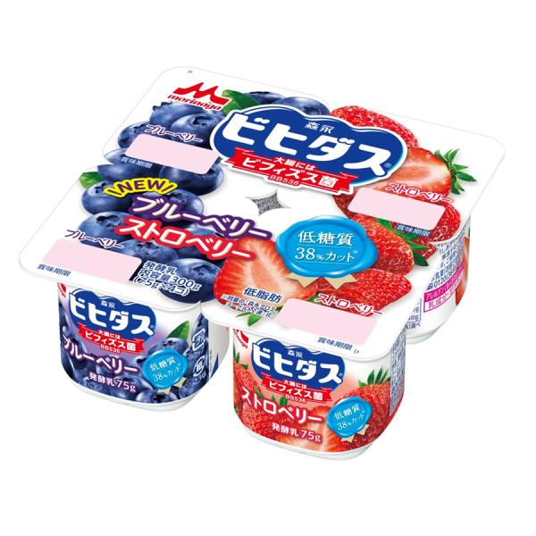 送料無料 北海道、沖縄は別途送料がかかります。ビフィズス菌BB536が入った低糖質タイプの4ポットヨーグルトです。ヨーグルトにおなじみの「ブルーベリー」2つと「ストロベリー」 2つのアソートタイプです。【商品概要】内容量 75g×4保存方法...
