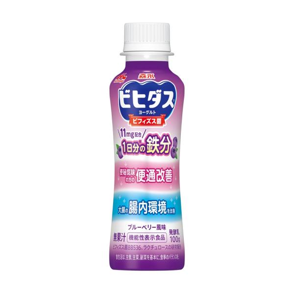 森永乳業 ビヒダスヨーグルト 便通改善 1日分の鉄分 ドリンクタイプ 100g 12本   機能性表示食品
