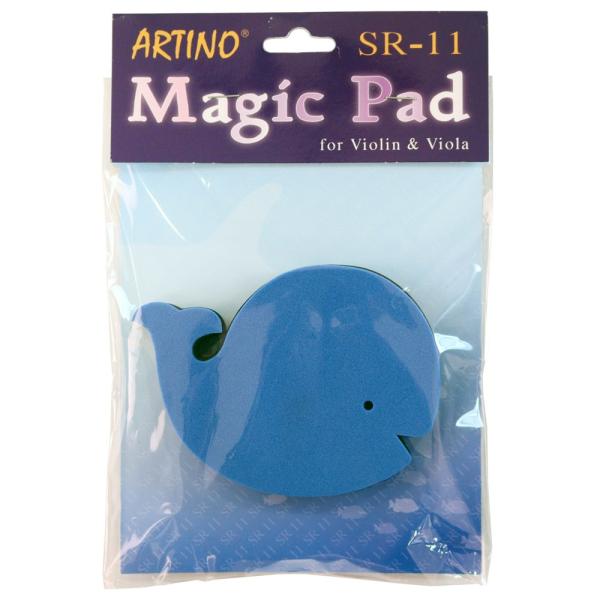 Artino SR-11 Magic Pad クジラ バイオリン用肩当て高密なウレタン素材を使用したバイオリン肩当てです。装着する際は、粘着性のあるシートを楽器本体裏板に直接つけてお好みの位置で装着可能です。デザイン：クジラ長辺：9.2cm