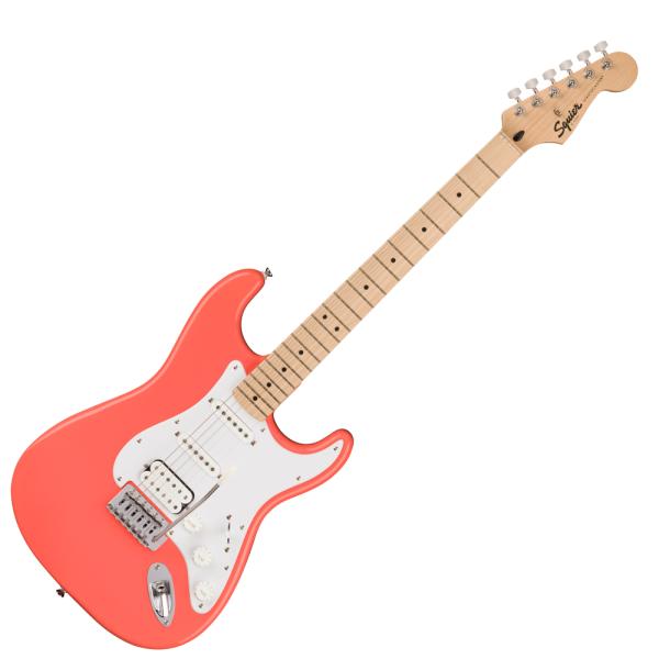 Squire Sonic Stratocaster Electric Guitar, Tahitian Coral, Maple Fingerboard, White Pickguard