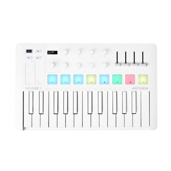 USB MIDIキーボード 25鍵 ARTURIA MiniLab 3 Alpine White パッド コントローラー 【Analog Lab Intro他バンドルソフト付き】
