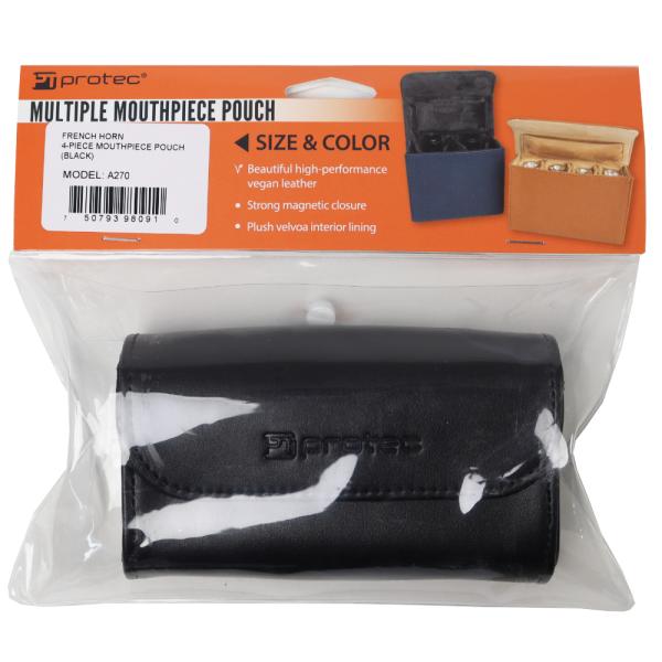 PROTEC プロテック A270 ブラック ホルン用マウスピースケース 1〜4本収納可能  美しく、高級感漂う Vegan Leather（合皮）。 内装裏地は、豪華なベルボア地。 開閉部はマグネット式で、しっかりとフィット。洗練されたデ...